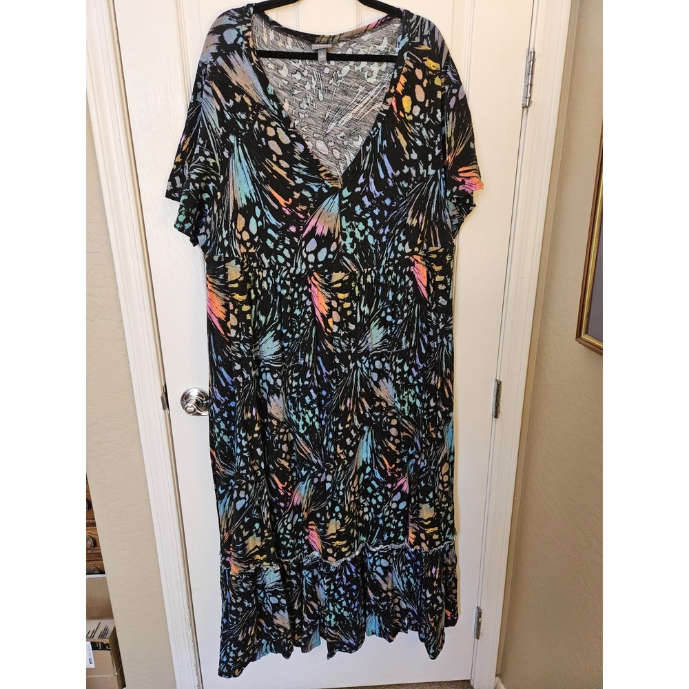 Torrid Butterfly Print Tiered SS Stretchy V-Neck Elastic Waist Maxi Dress, +3X